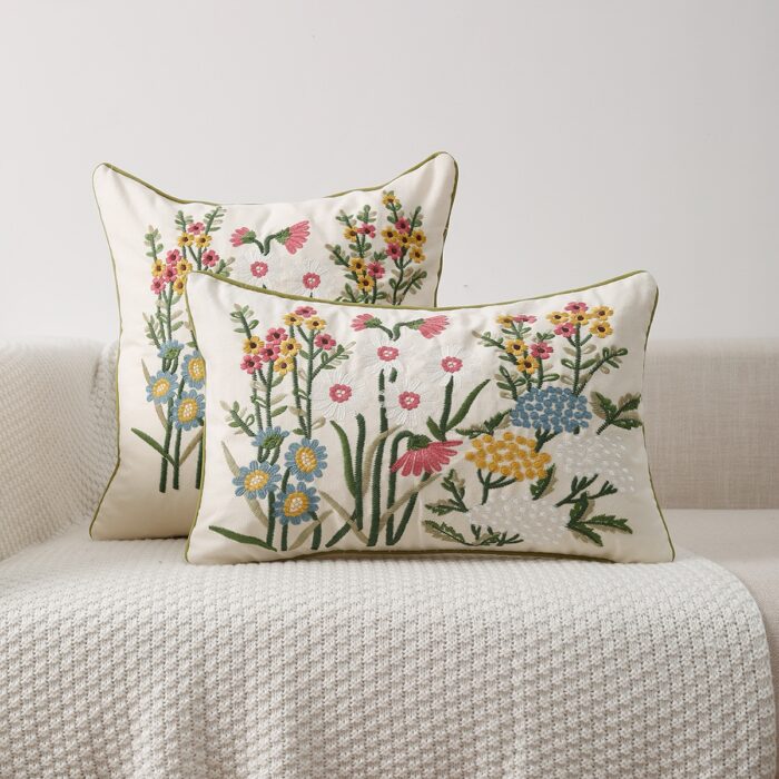 Floral Embroidered Cushion - Image 2