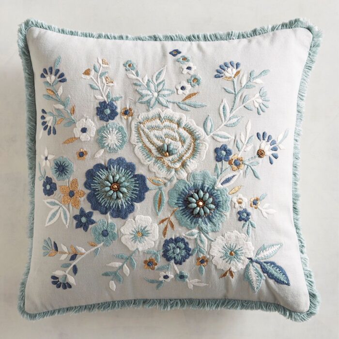 Floral Embroidered Cushion - Image 7