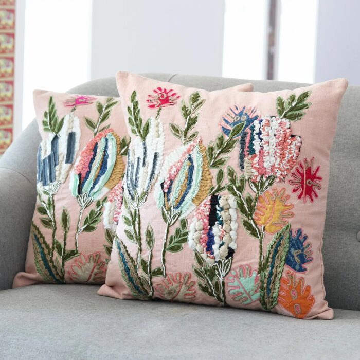 Floral Embroidered Cushion - Image 4