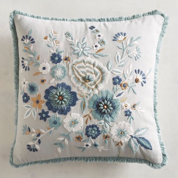 Floral Embroidered Cushion
